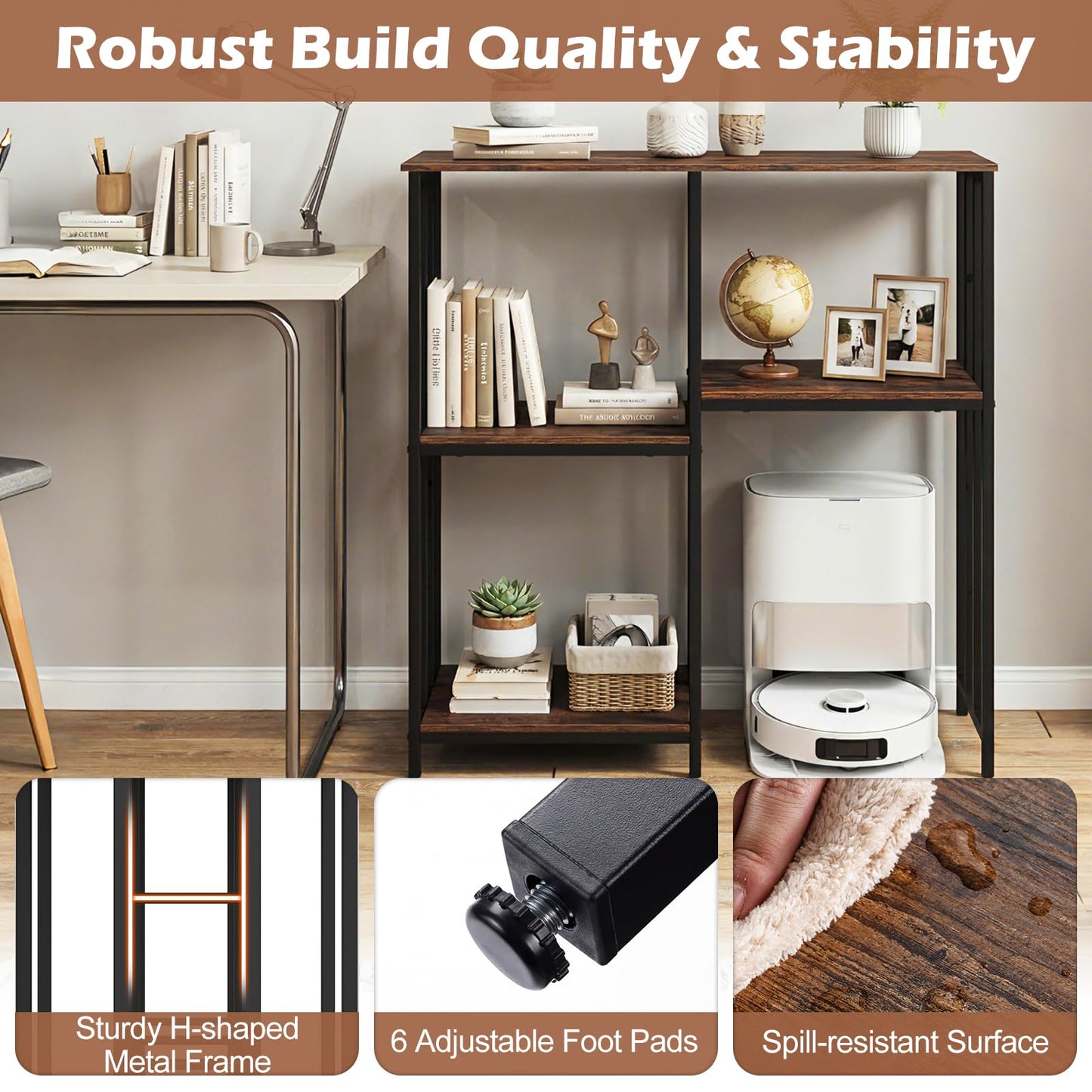 Kitchen Baker's Rack Industrial Coffee Bar Table with Shelves