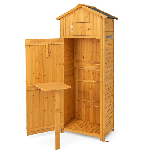 GiantexUK Garden Shed Fir Wood Tool Storage Cabinet with Slope Roof