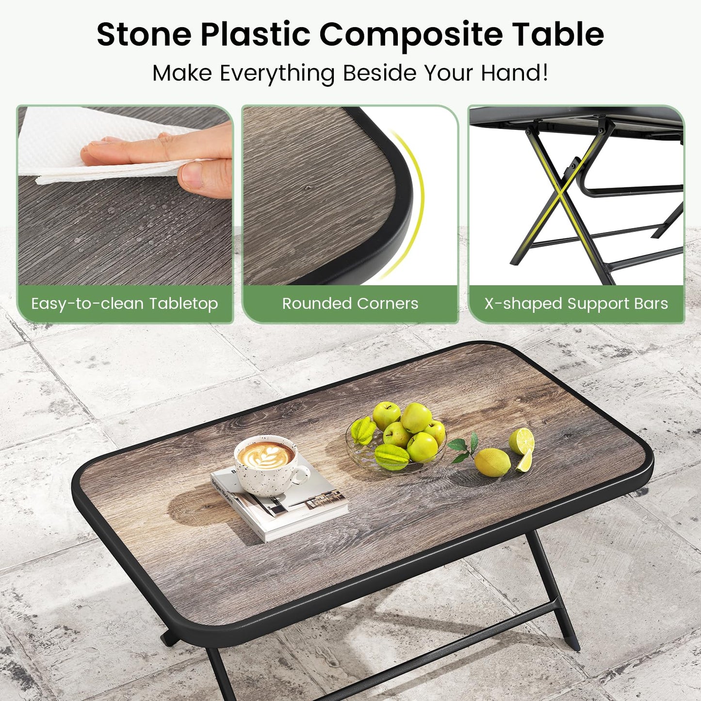 4-Piece Folding Patio Conversation Set with Coffee Table