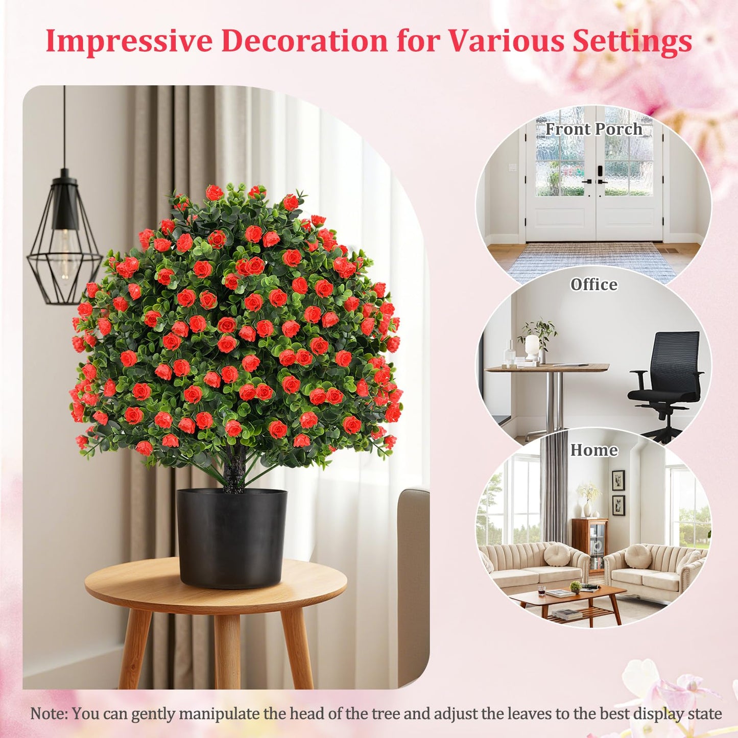 2 Pack Faux Shrub Bushes with Flowers and Plastic Nursery Pot