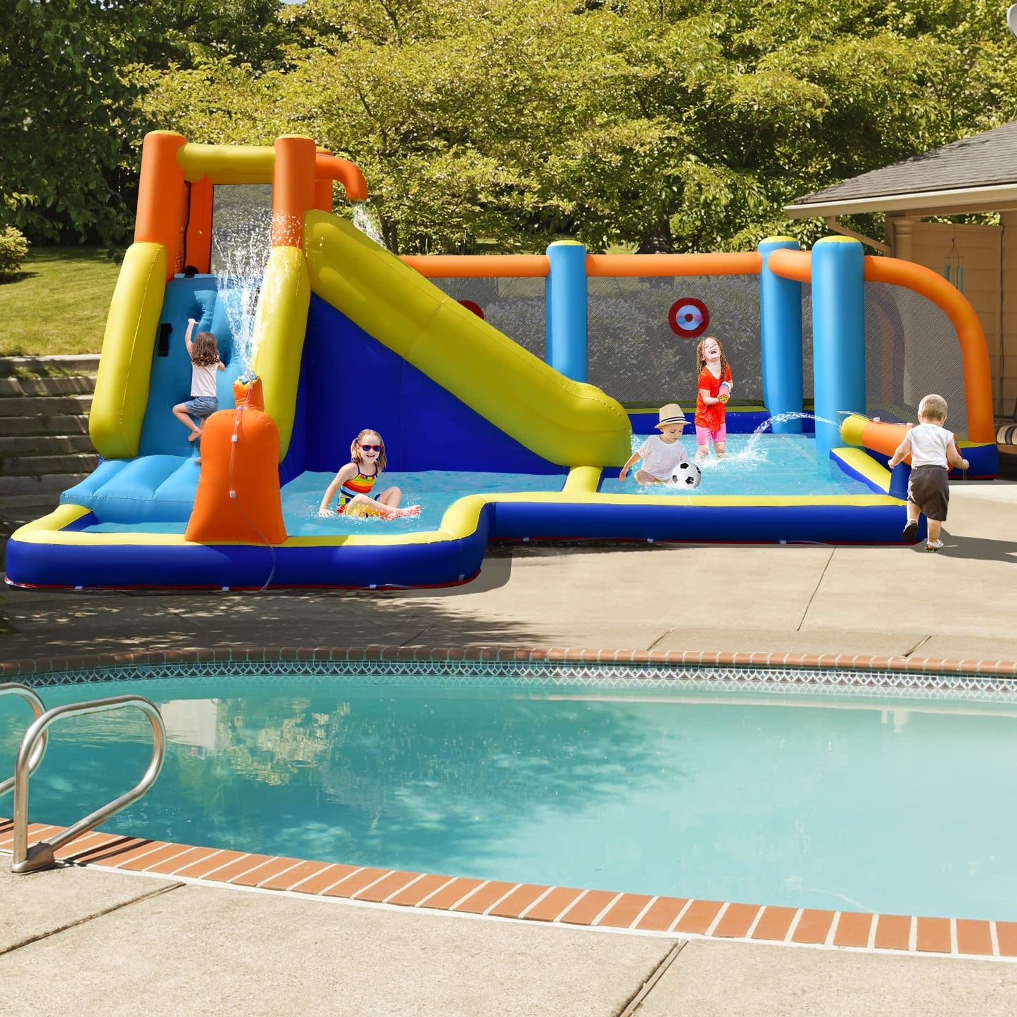Jumping Bouncy Castle with Climbing Wall for Kids Summer Play without blower