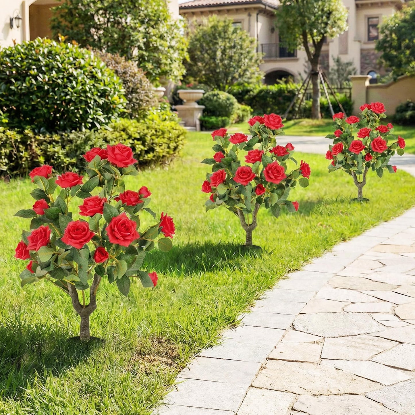 Artificial Flower Tree Set of 2, Fake Shrub Plants with Spikes