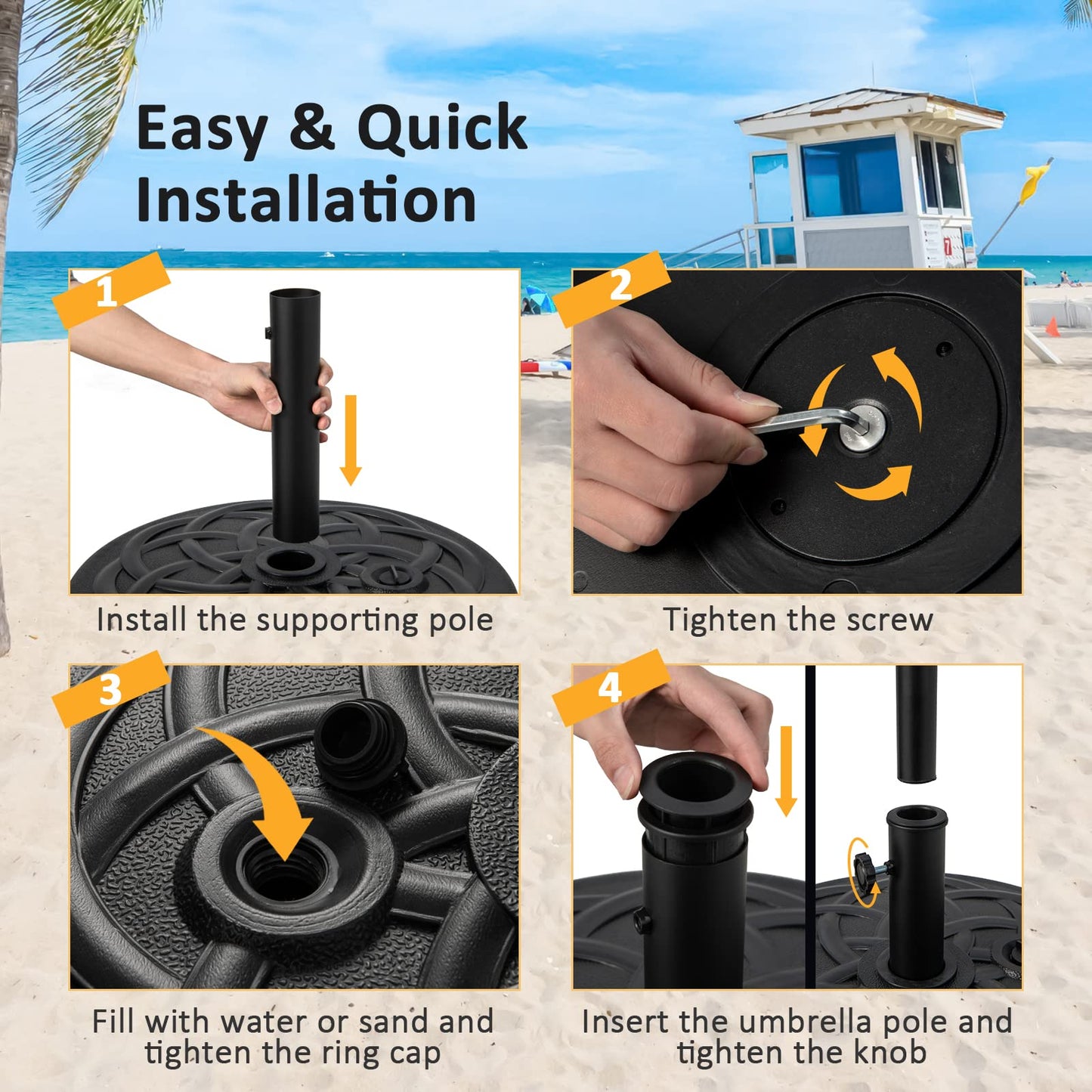 46KG Water and Sand Fillable Umbrella Stand with Built-in Handle