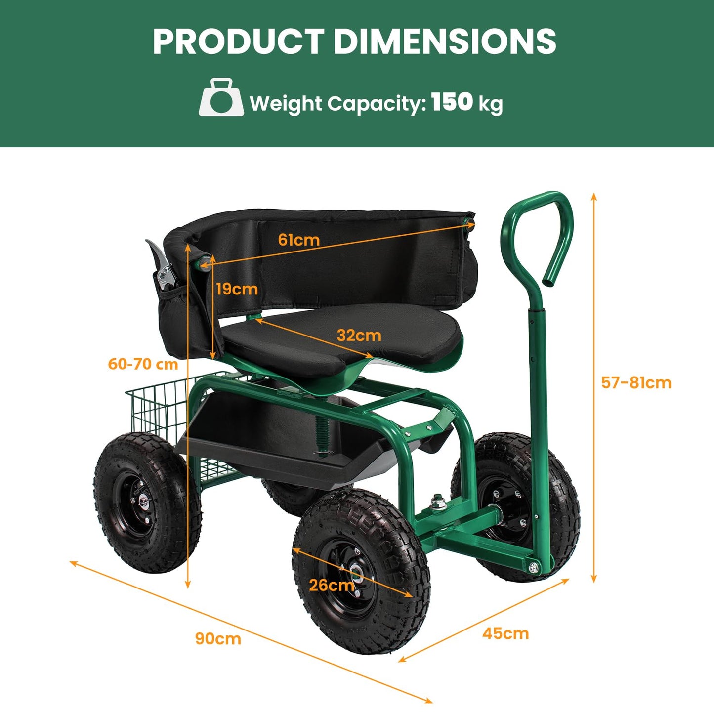 Outdoor Gardening Planting Station Trolley with Swivel Seat