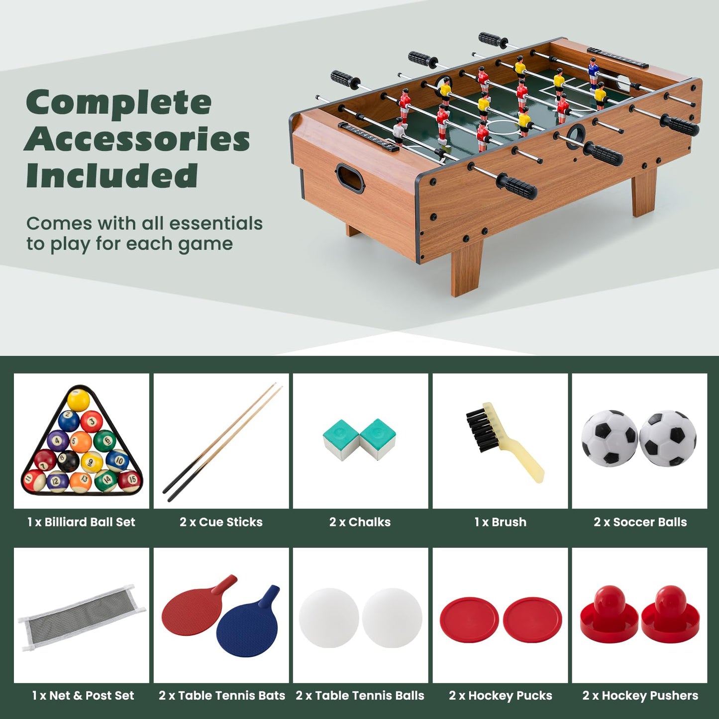 4 in 1 Combo Game Table Set Foosball Table with Billiards