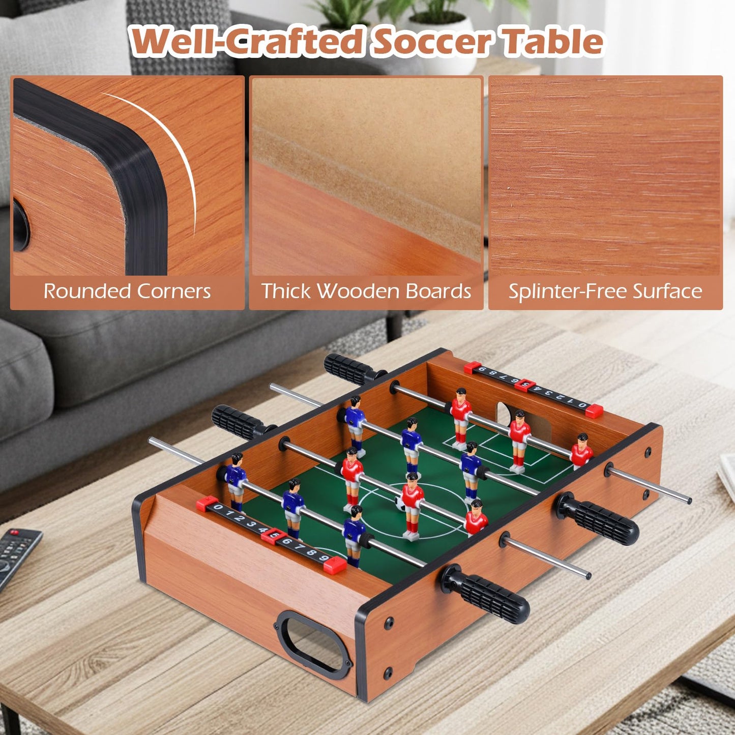 Table Top Football Game, 51 x 31cm Foosball Table with 2 Balls, Score Keepers