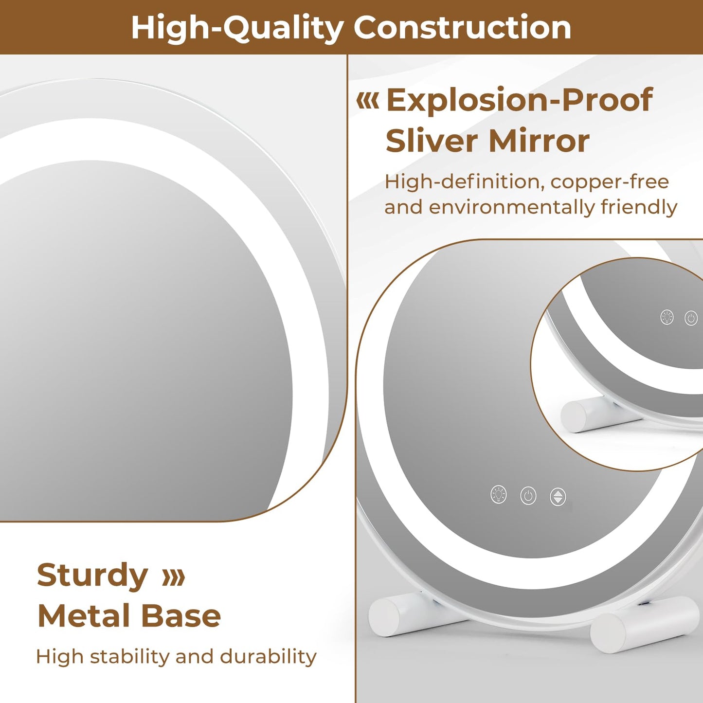 30 CM LED Light Up Round Mirror with 3 Colours and Adjustable Brightness