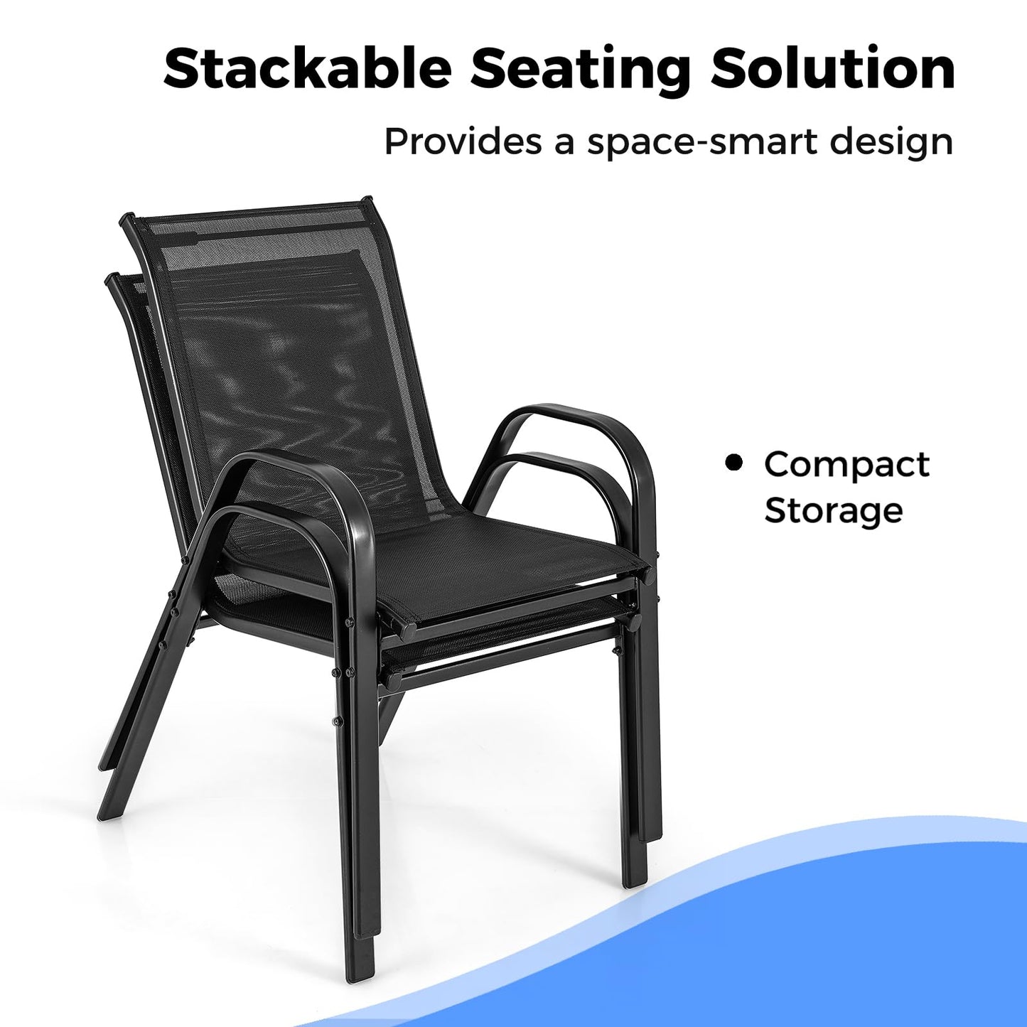3 Pieces Outdoor Bistro Set with 2 Stackable Chairs and Round Side Table