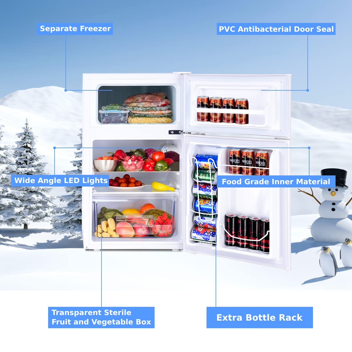 90L Freestanding Undercounter Refrigerator with 2 Reversible Door