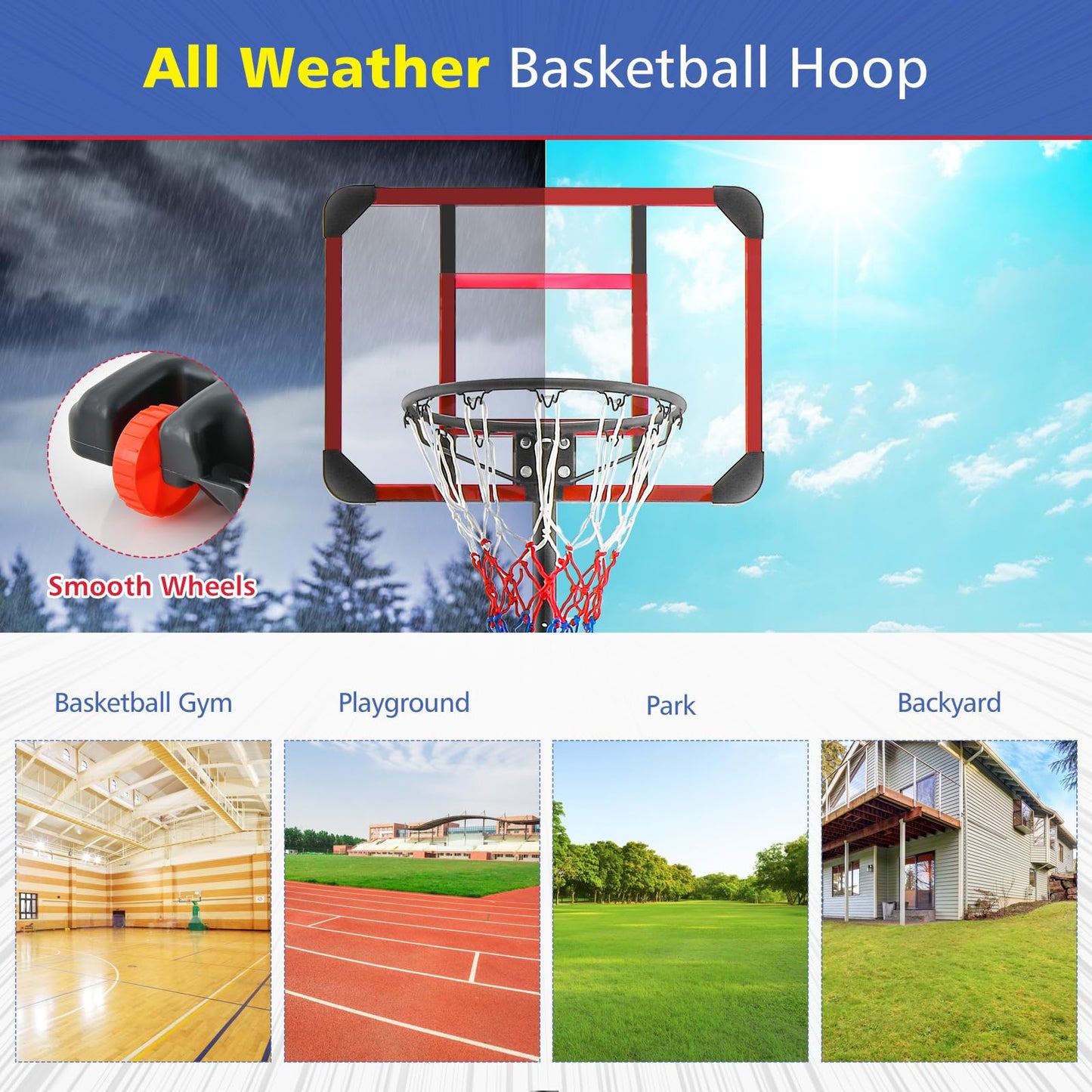 Basketball Hoop and Goal Set with Wheel for Basketball Gym