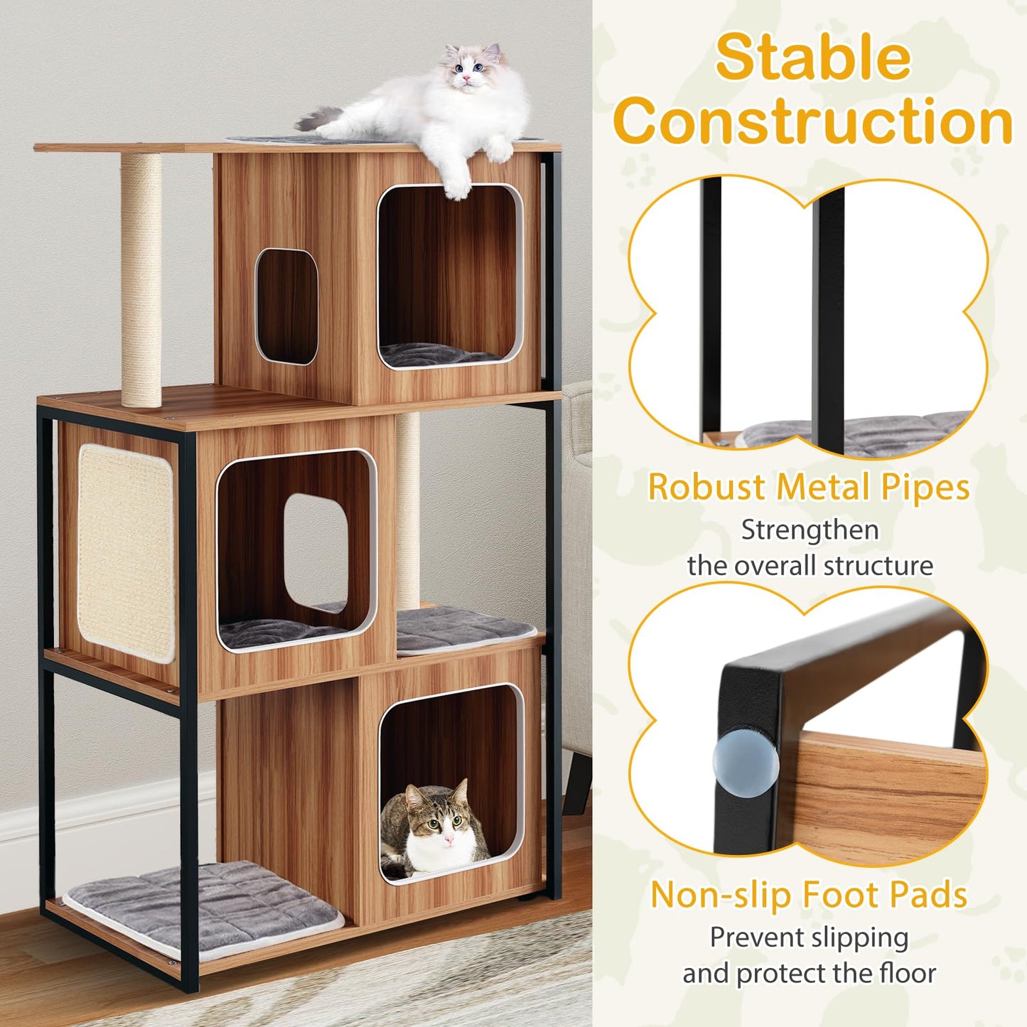 133cm Multi-level Cats Climbing Tower with Scratching Posts