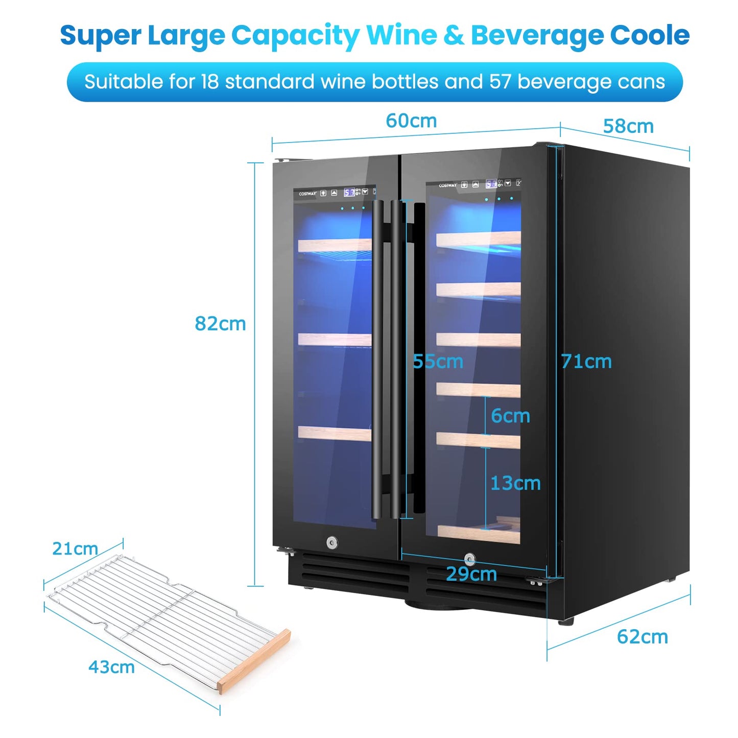 120L Dual Zone Wine Beverage Refrigerator