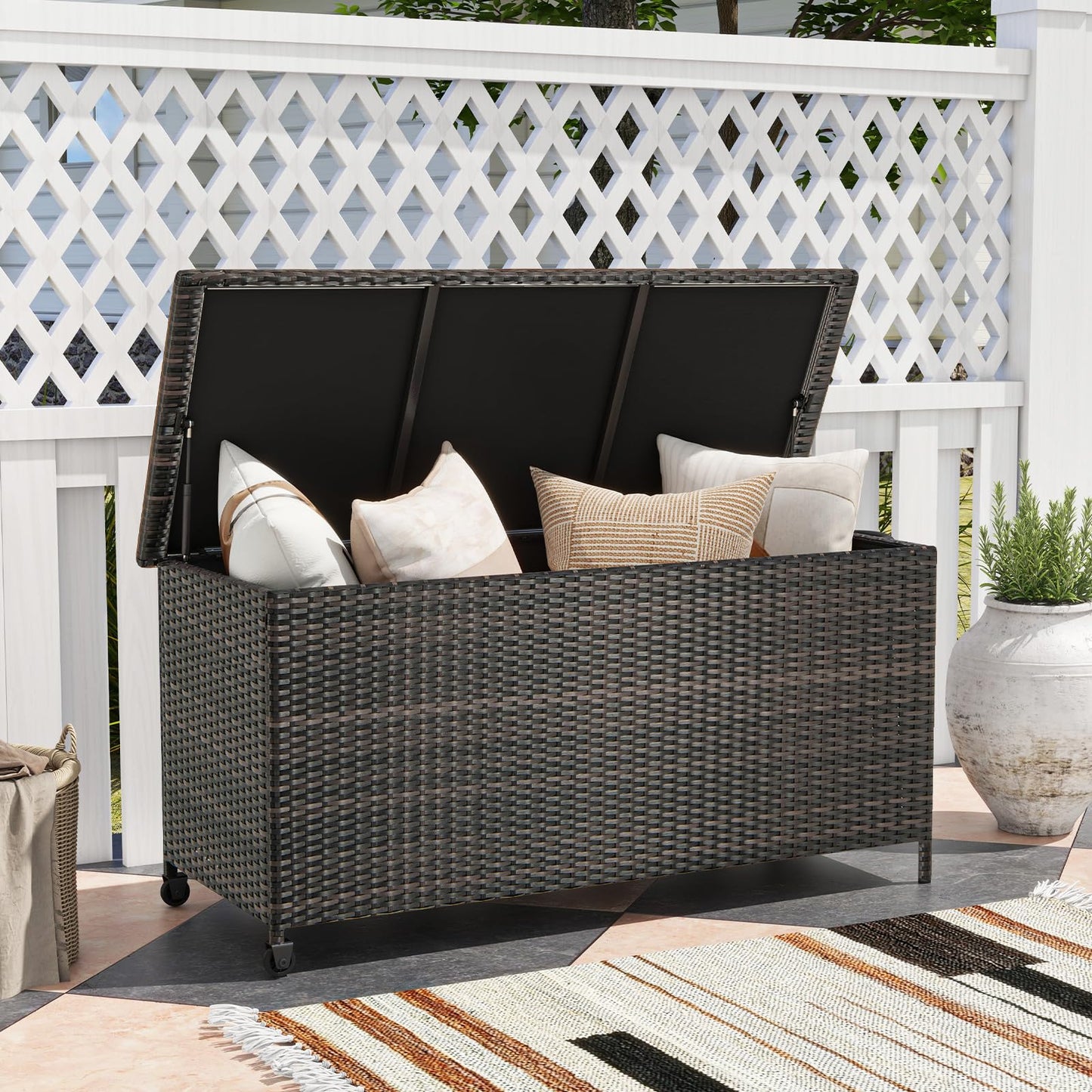 320L Waterproof Rattan Deck Box with Zippered Liner