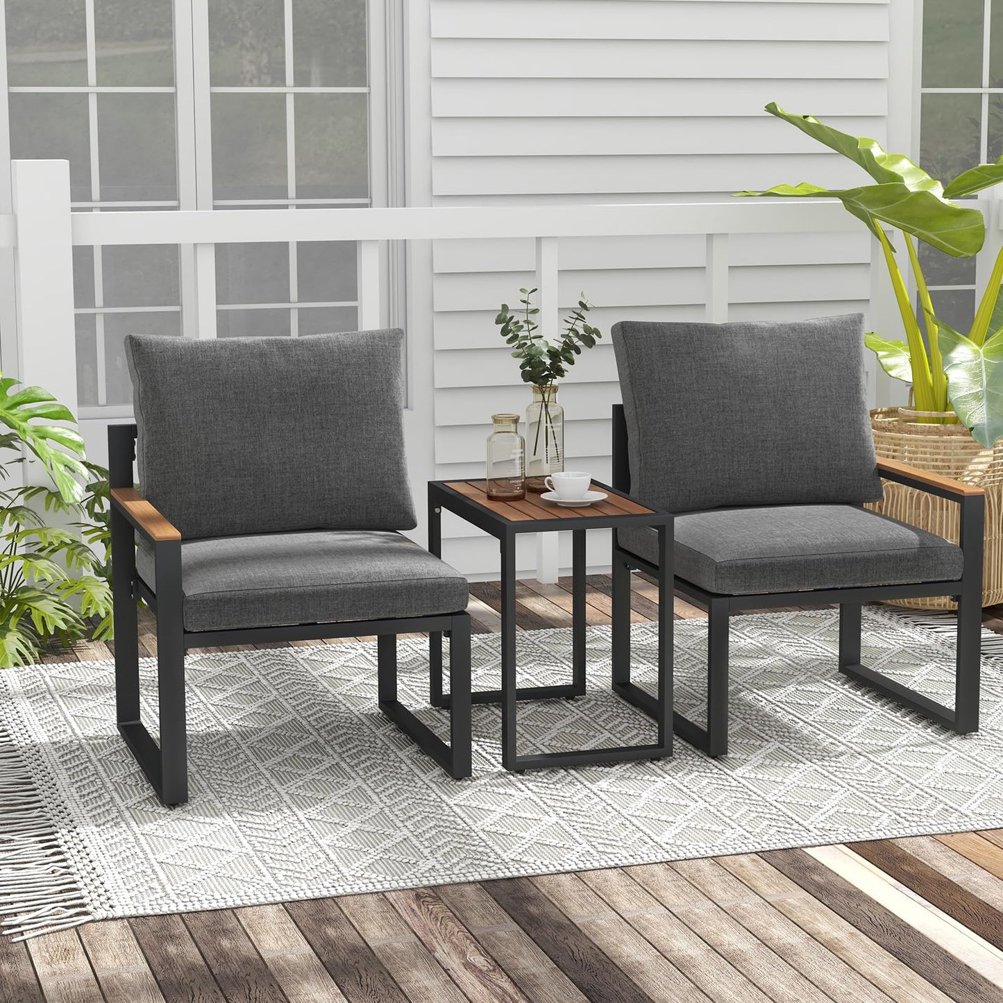 3-Piece Aluminum Frame Garden Conversation Furniture Set with Removable Cushions