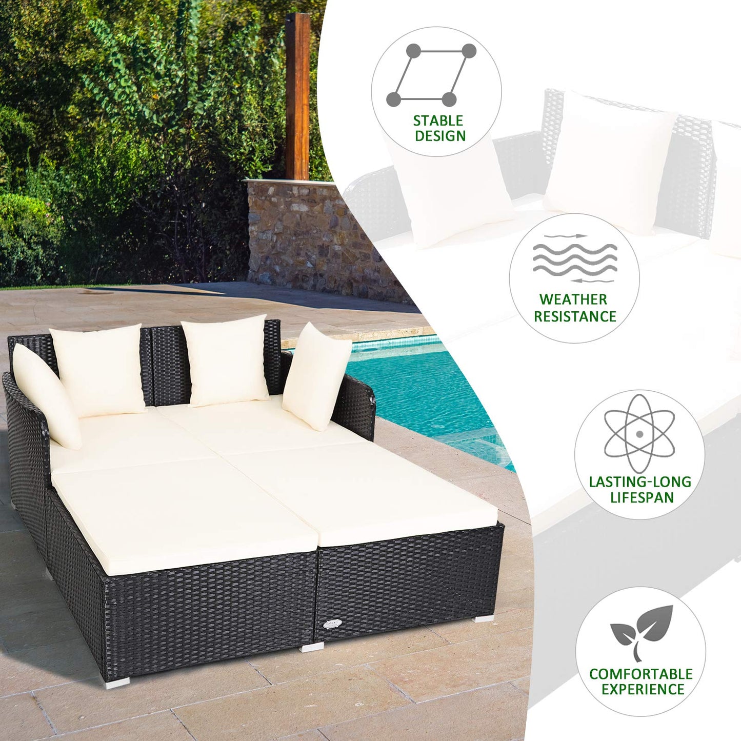Outdoor Sun Lounger Patio Conversation Recliner with Upholstered Cushion
