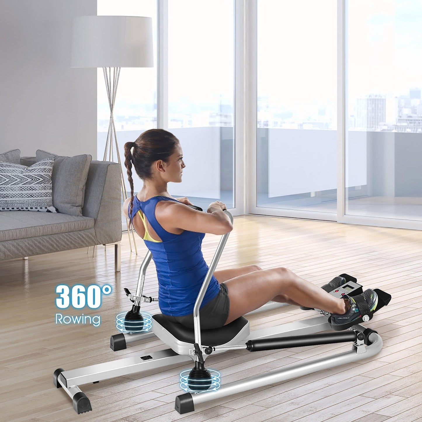 Hydraulic Rowing Machine with LCD Monitor for Home Gym