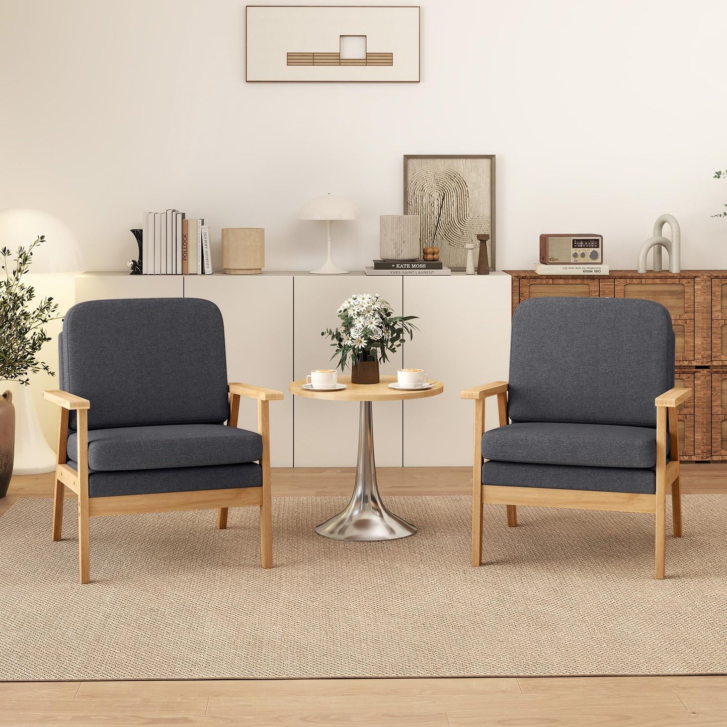 Mid-Century Accent Chair with Solid Wood Frame