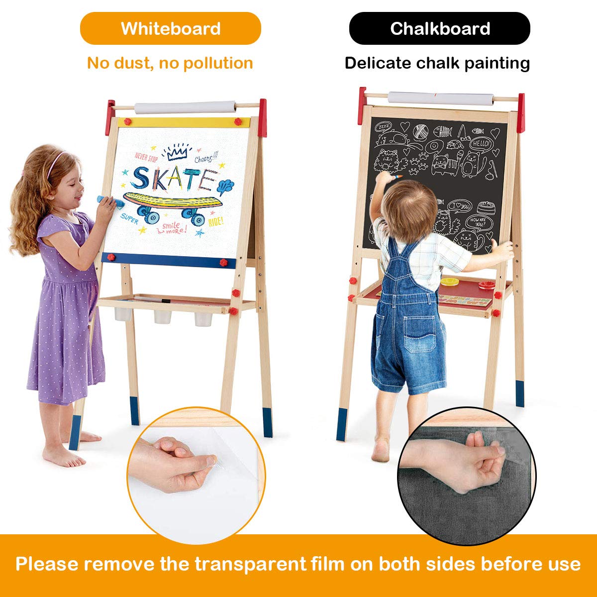 3 in 1 Wooden Kids Art Easel with Paper Roller