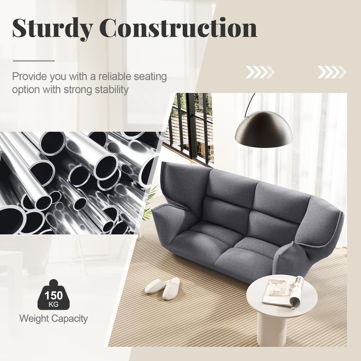 Floor Sofa Chair with 5-Postion Adjustable Backrest and Armrests