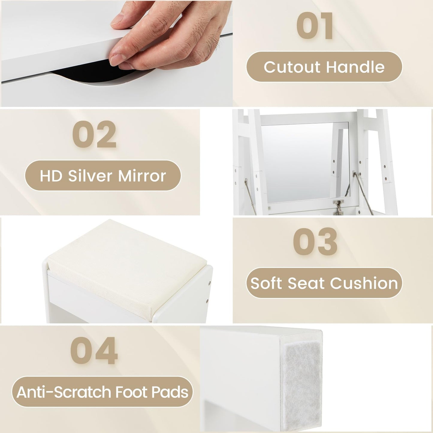 Vanity Desk Set with Flip Top Mirror and Hooks