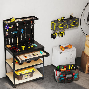 81 x 41 CM Workbench with Pegboard and Drawer and Shelves
