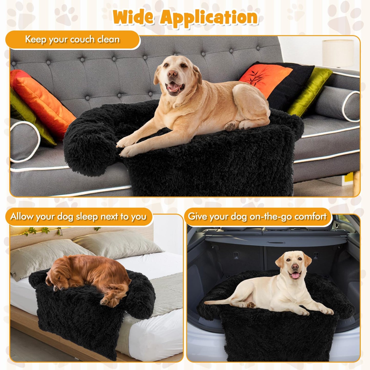 Fluffy Dog Mat Couch Cover Protector with Detachable Washable Cover and Anti-slip Bottom