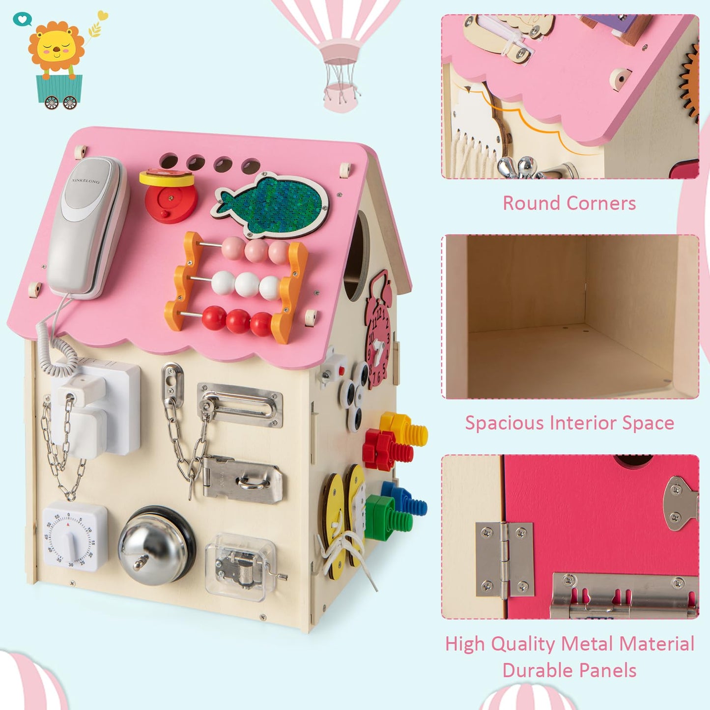 Wooden Busy House Toddler Learning Toy with Music Box