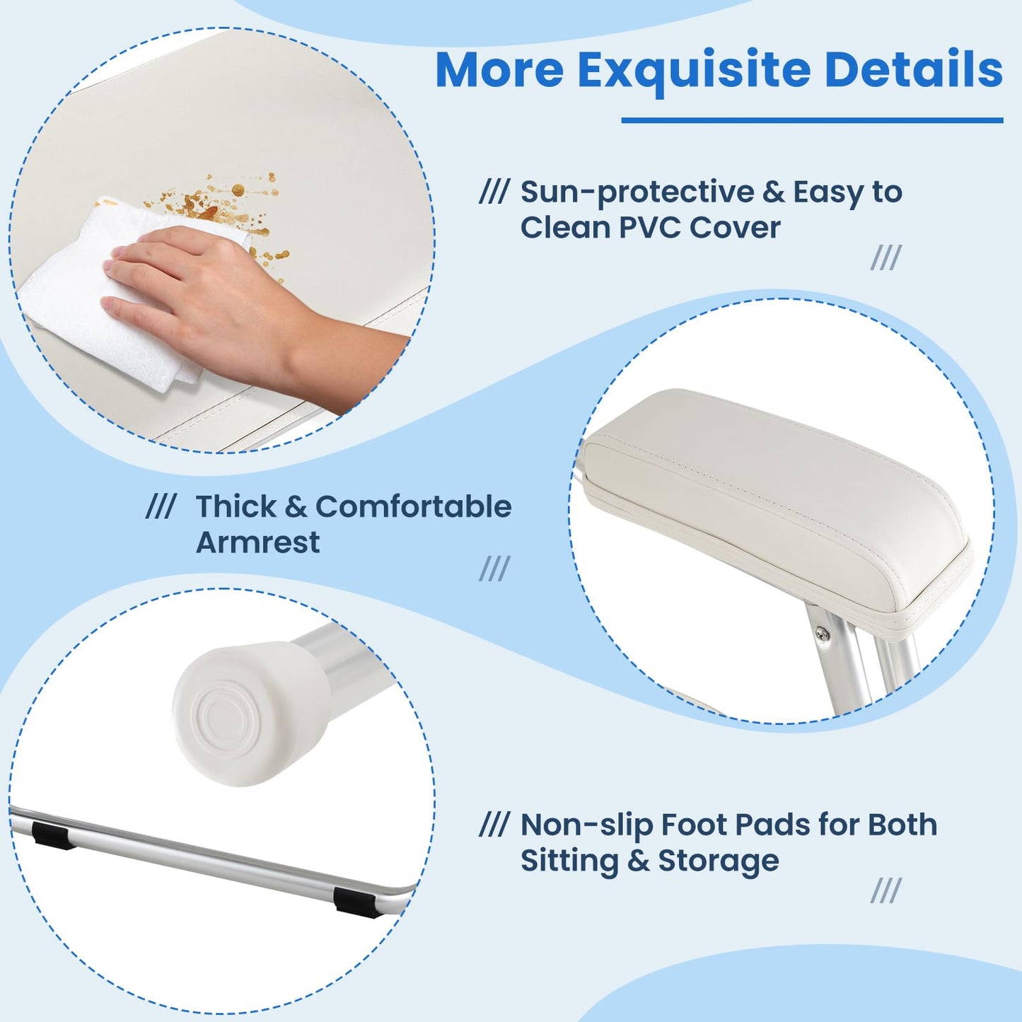 Upholstered Folding Deck Chair with Padded Backrest & Armrests