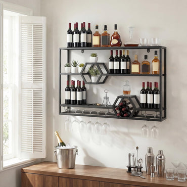 Wall Mounted Wine Rack, 3-Tier Hanging Bar Shelves