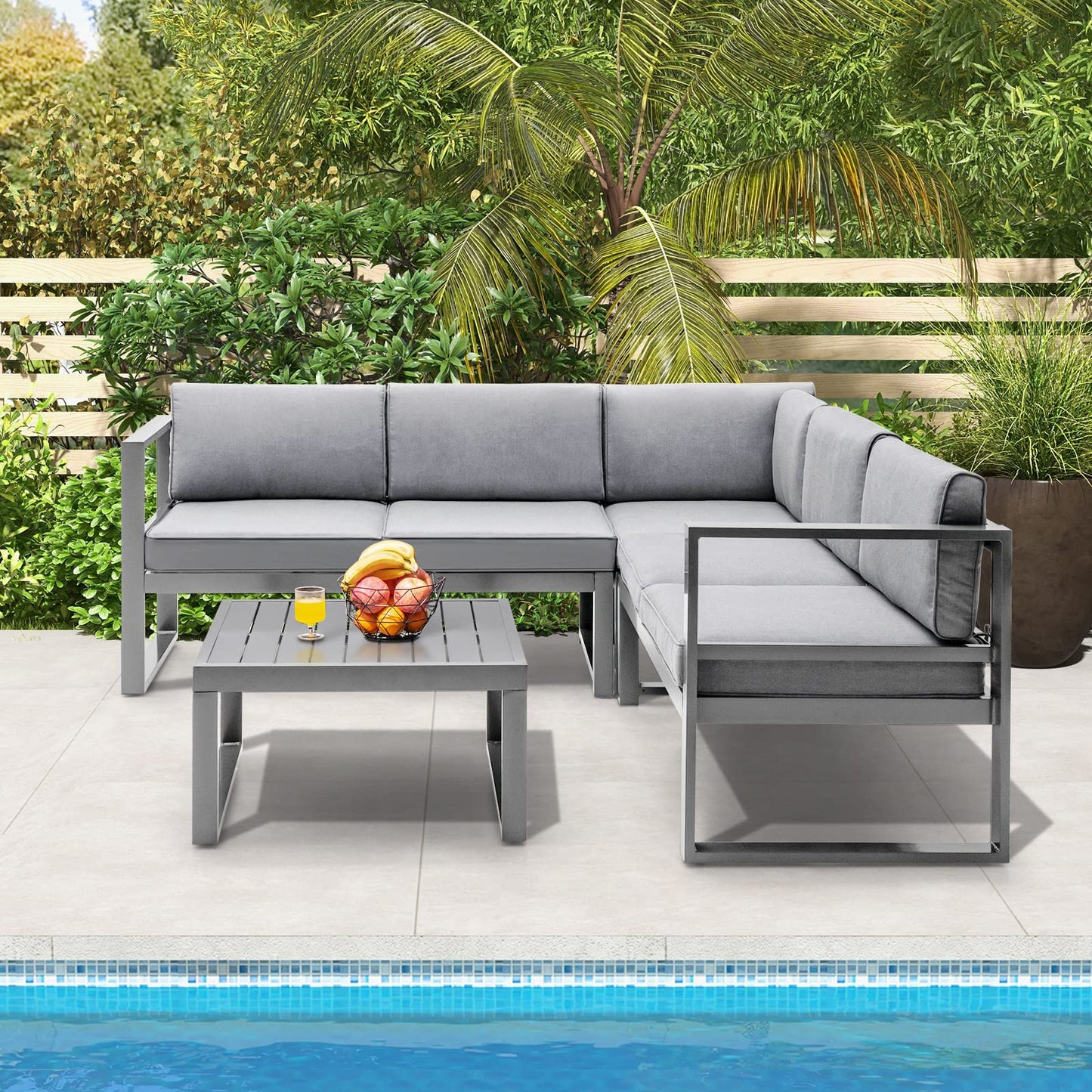 5 Seater L Shape Aluminium Garden Corner Sofa Set