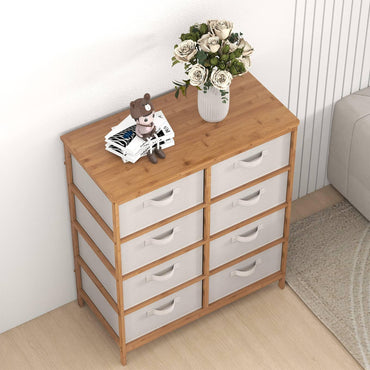 Bamboo Storage Tower with Foldable Fabric Drawers and Top Shelf