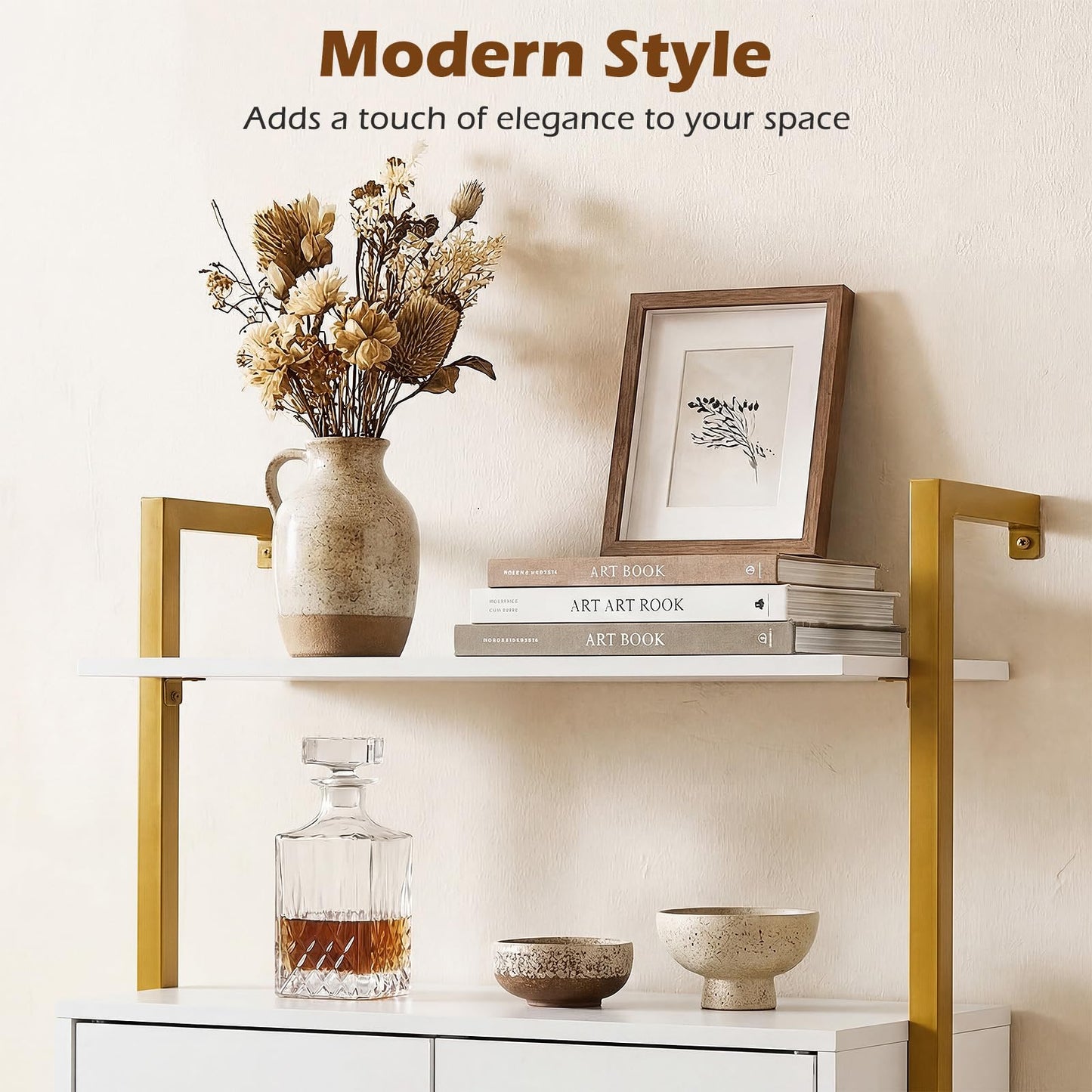 Wall Mounted Bookshelf with 2-Doors Cabinet, 4-Tier Wall Storage Bookcase Shelving Unit