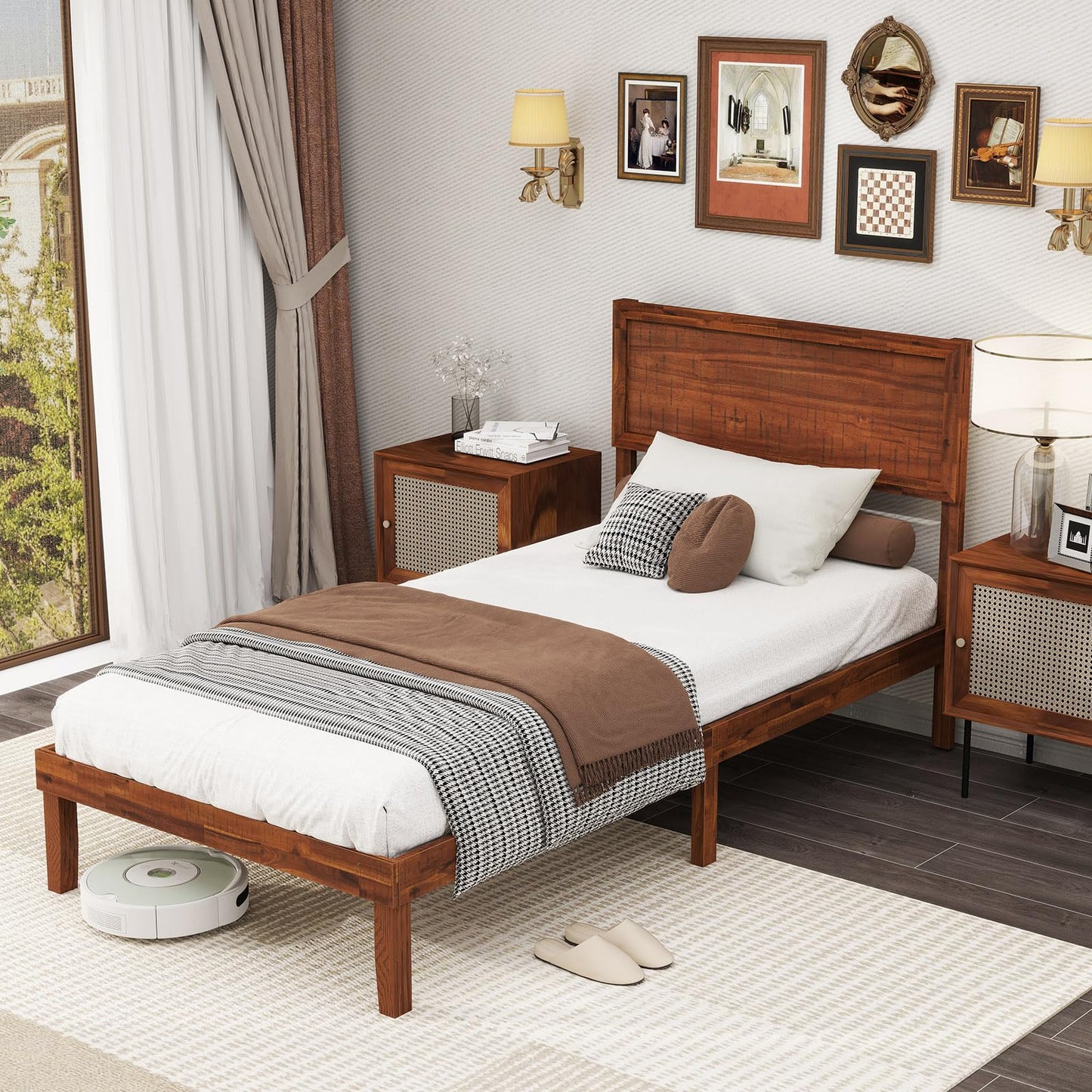 Bed Frame with Headboard and Slats Support