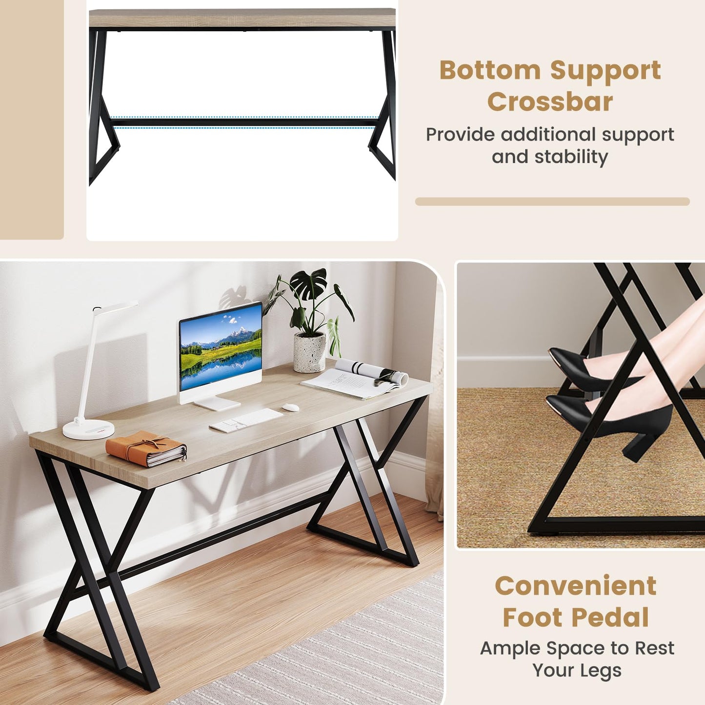 Home Office X Shaped Gaming Working Desk with Crossbar