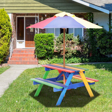 Outdoor Kids Picnic Table with Removable Umbrella