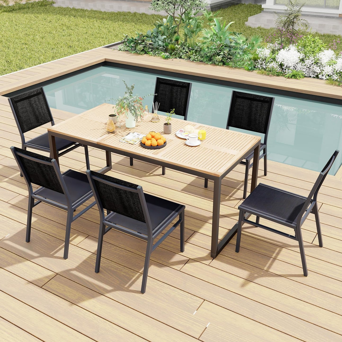 Aluminum Frame Patio Chairs with Curved Backrest & Fabric Seat