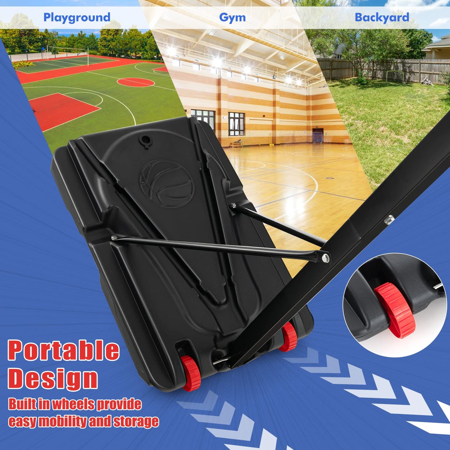 10ft Basketball Backboard Hoop Net Set with Wheels