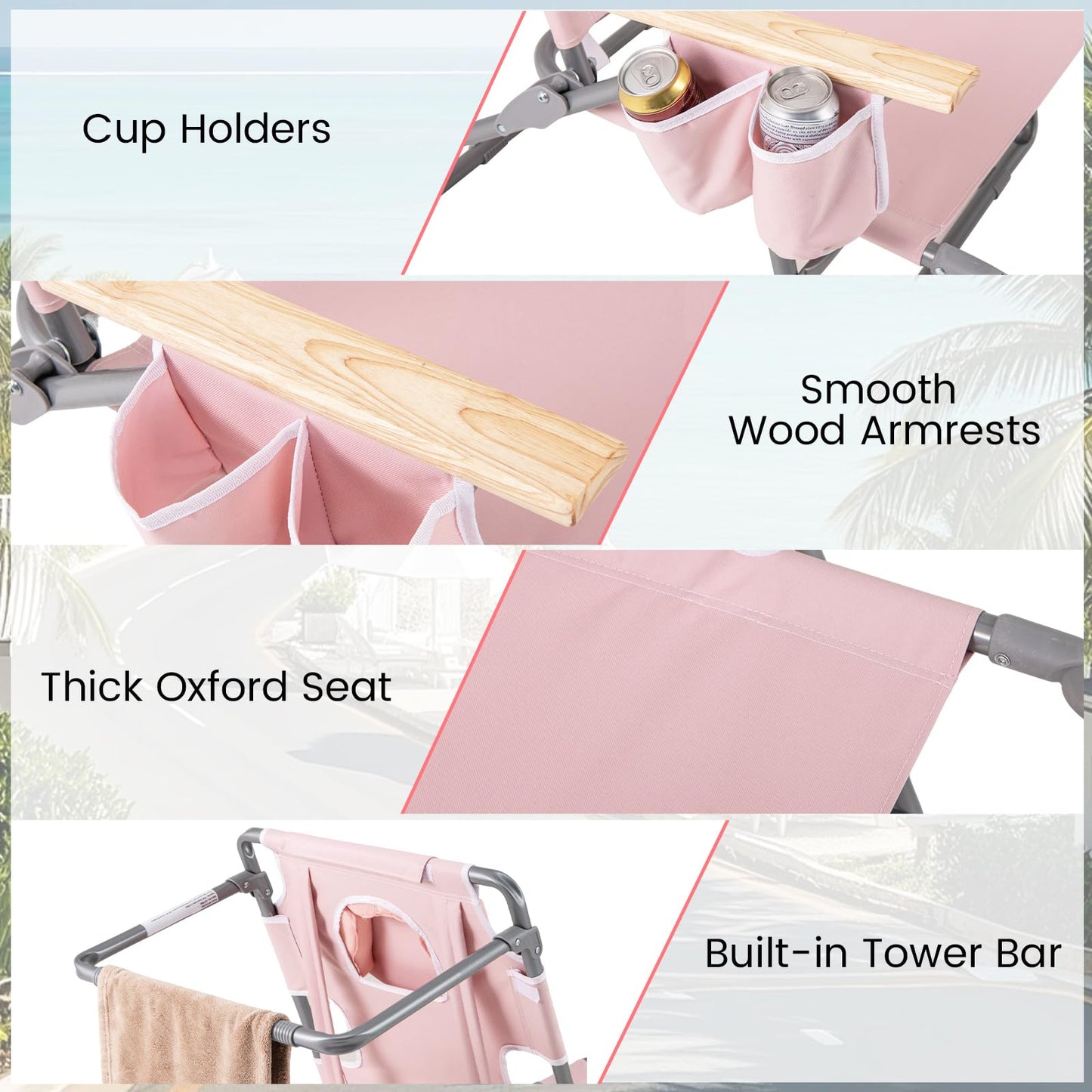 3-IN-1 Foldable Beach Chair Lay-Flat Tanning Chair with Face Hole