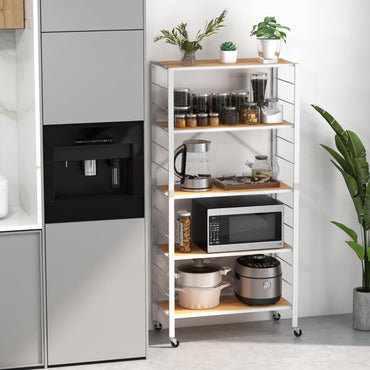 GiantexUK 3/4/5-Tier Storage Cart, Foldable Metal Frame Shelving Unit with Wheels, Adjustable Shelves & Anti-Tipping Device