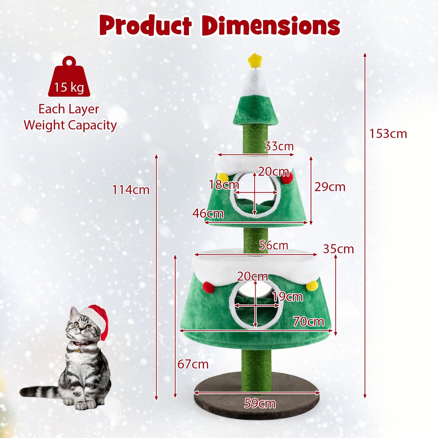 153cm Christmas Tree Shape Cats Tower with 2 Condos