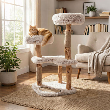 Wooden Cat Tree, Multi-Layer Cats Tower with Jute Scratching Posts