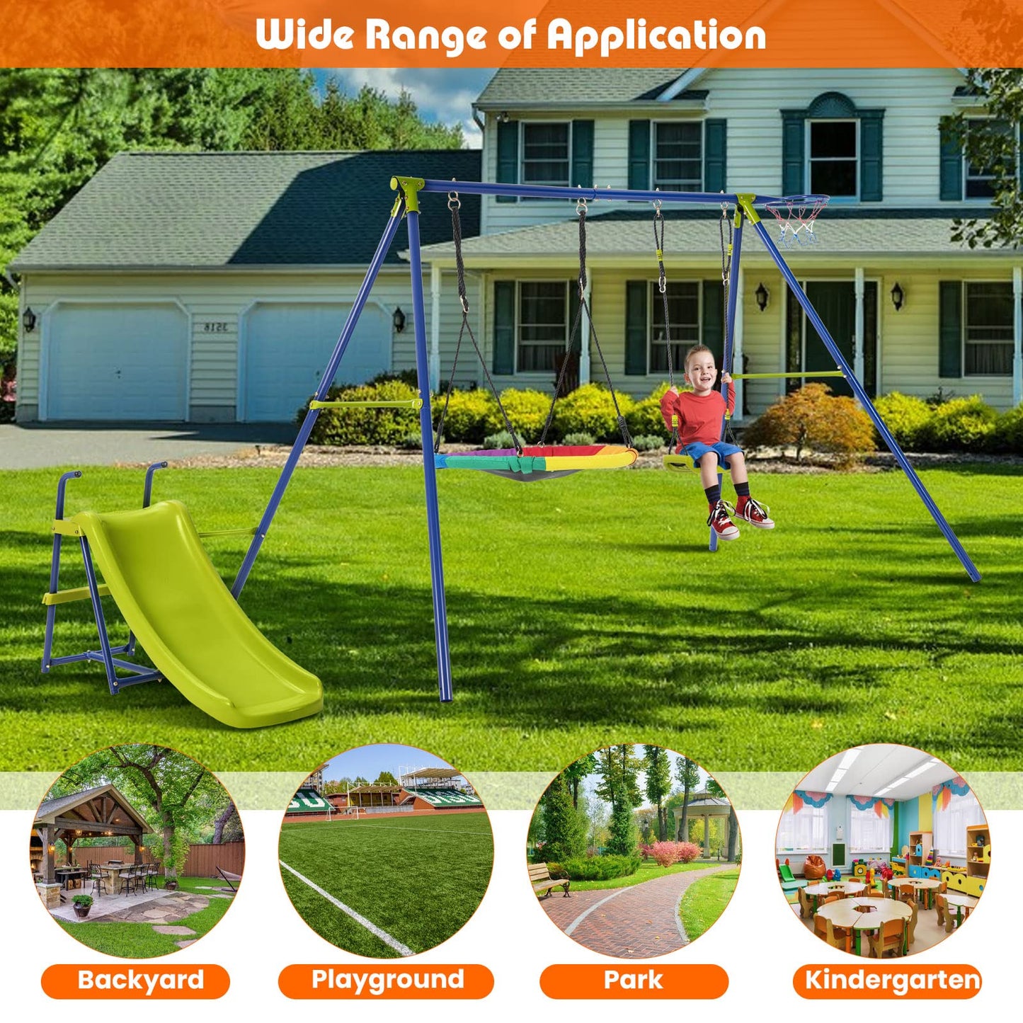 4-in-1 Kids Metal Swing Stand with Double Swings