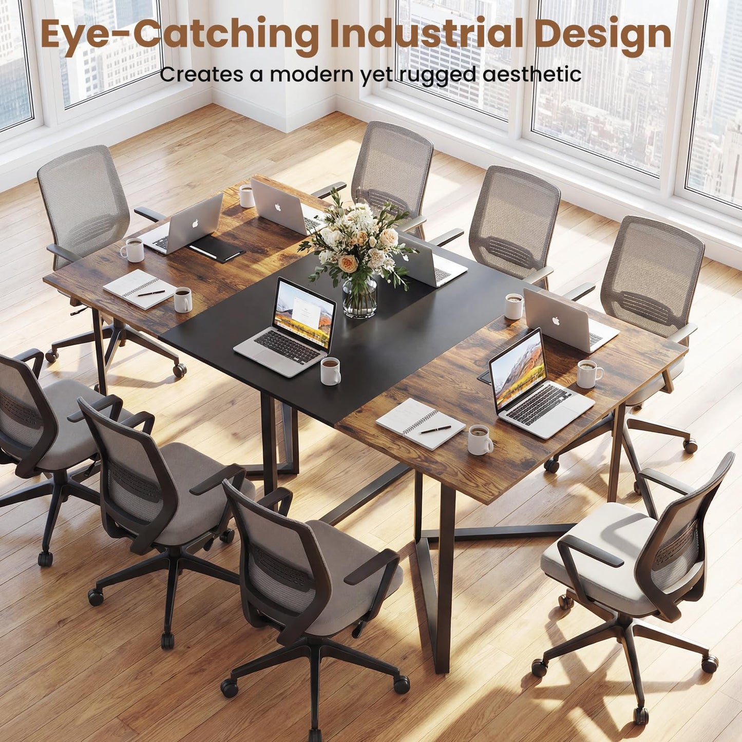 Large Computer Desk, Wooden Conference Room Table Writing Workstation