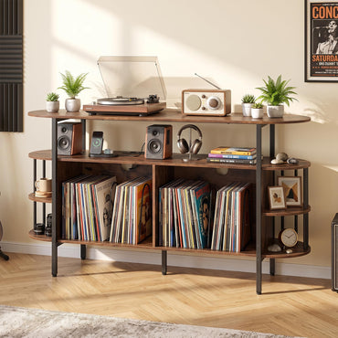 Record Player Stand with Charging Station,LED Lights