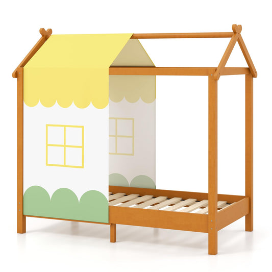 Kids House Bed with Roof Playhouse with Removable Canopy
