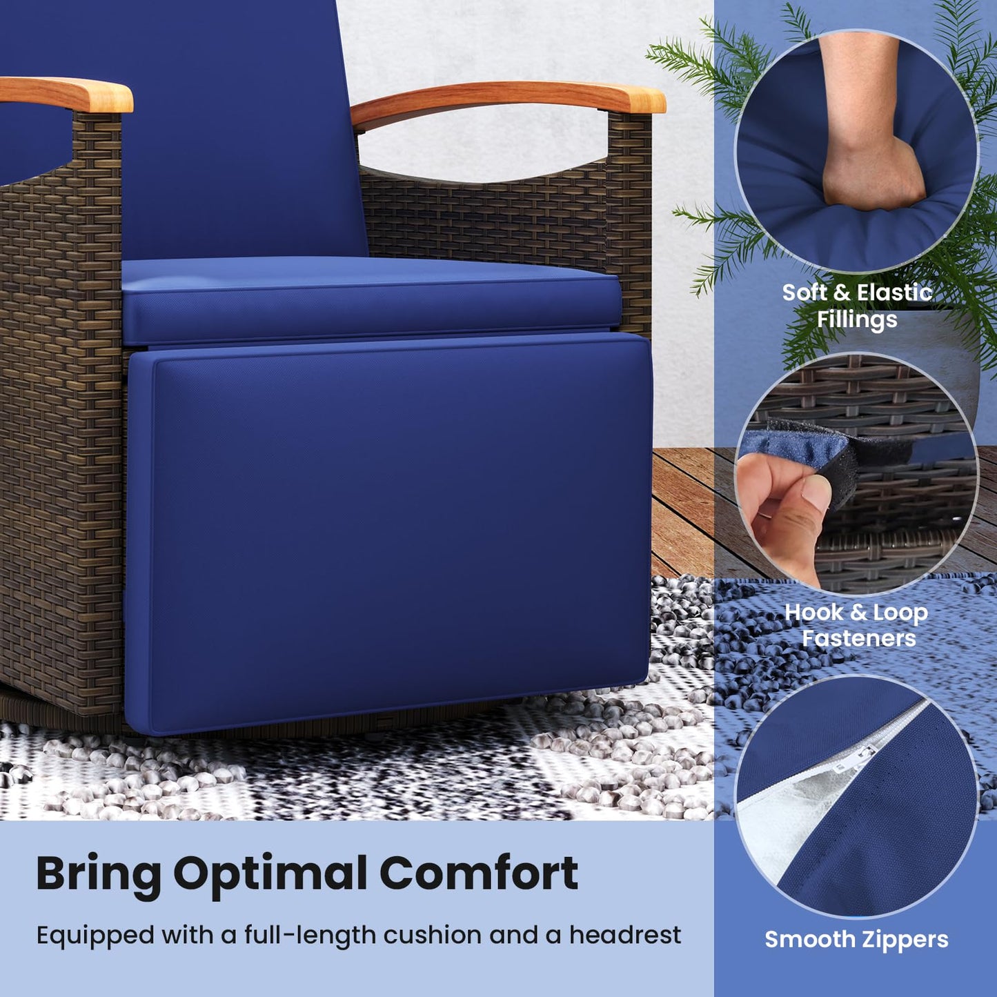 Outdoor 360° Swivel Rattan Recliner Chair with Adjustable Backrest and Footrest