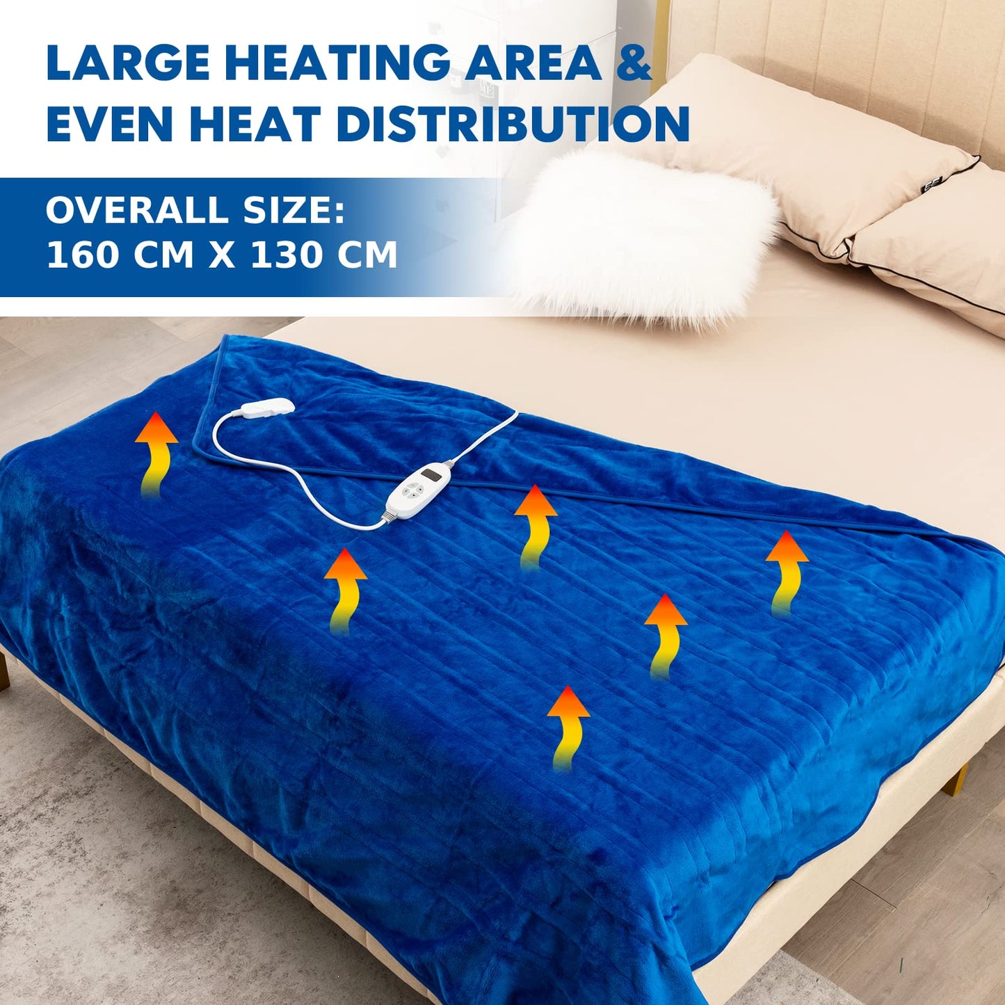 160 x 130/180 x 130 CM Electric Heated Throw Blanket with 10 Heat Settings