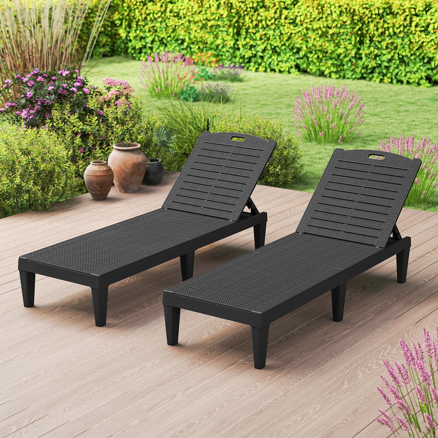 Chaise Lounge Chairs Set of 2 with 5-Position Adjustable Backrests