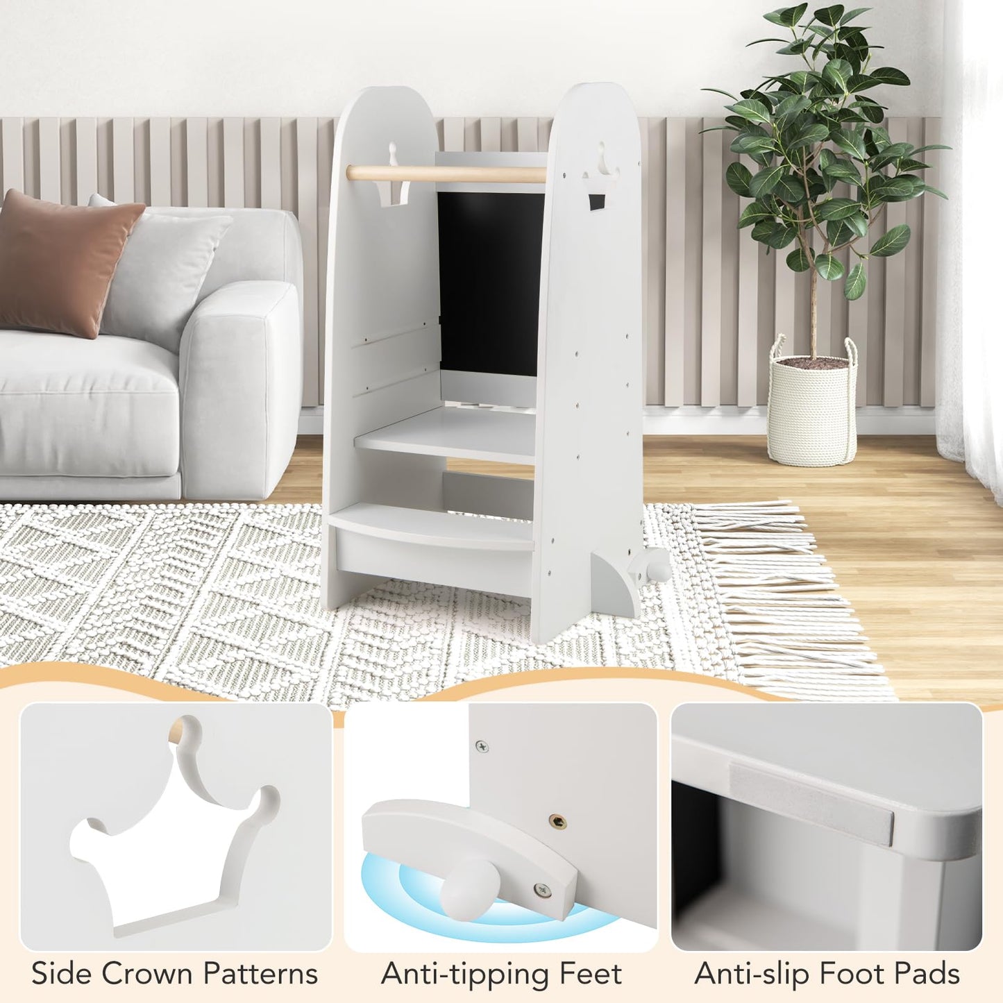 3 Heights Adjustable Kitchen Stand Helper with Double-sided Chalkboard