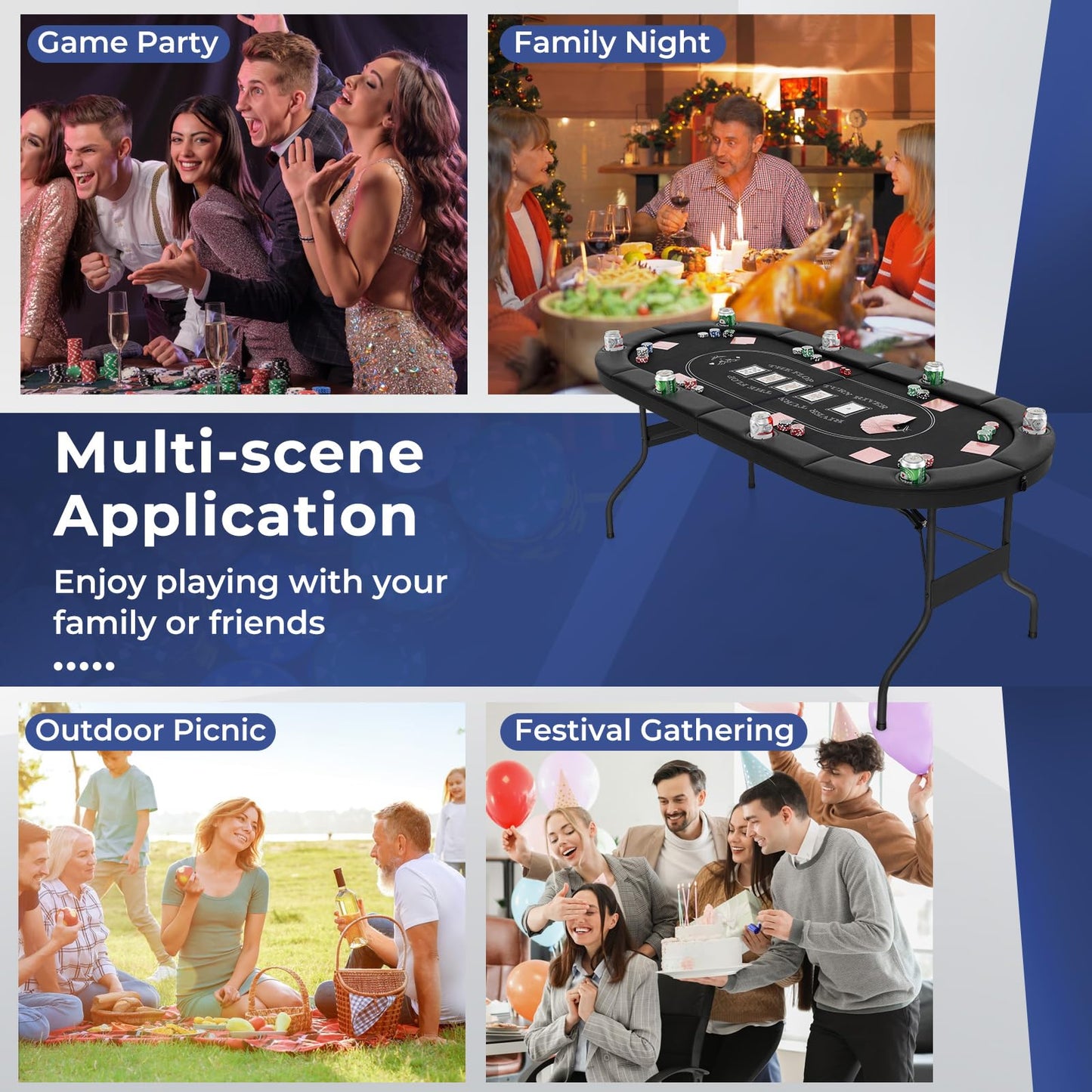 182cm Folding Casino Leisure Card Board Game Tables with Metal Cup Holders